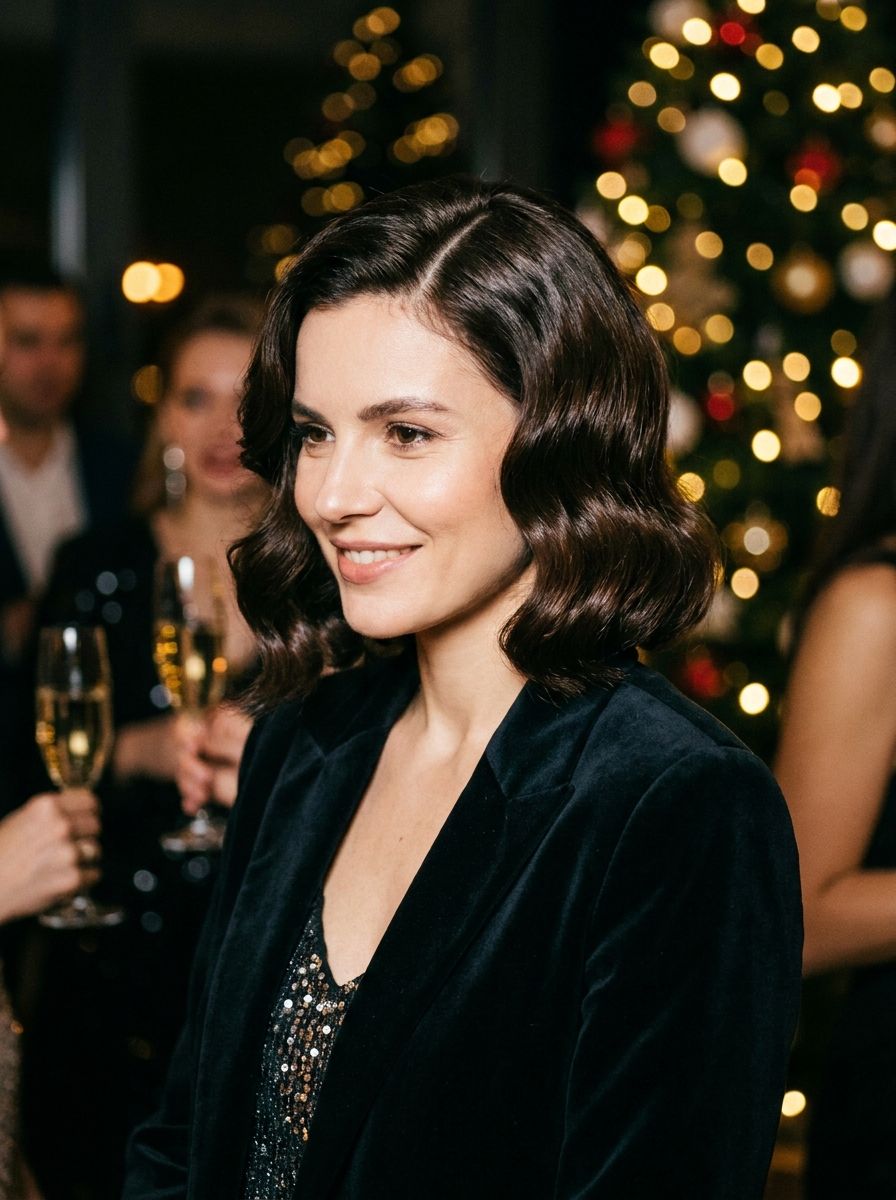 Seitenscheitel mit Old-Hollywood-Wellen - Silvester Frisuren mittellang